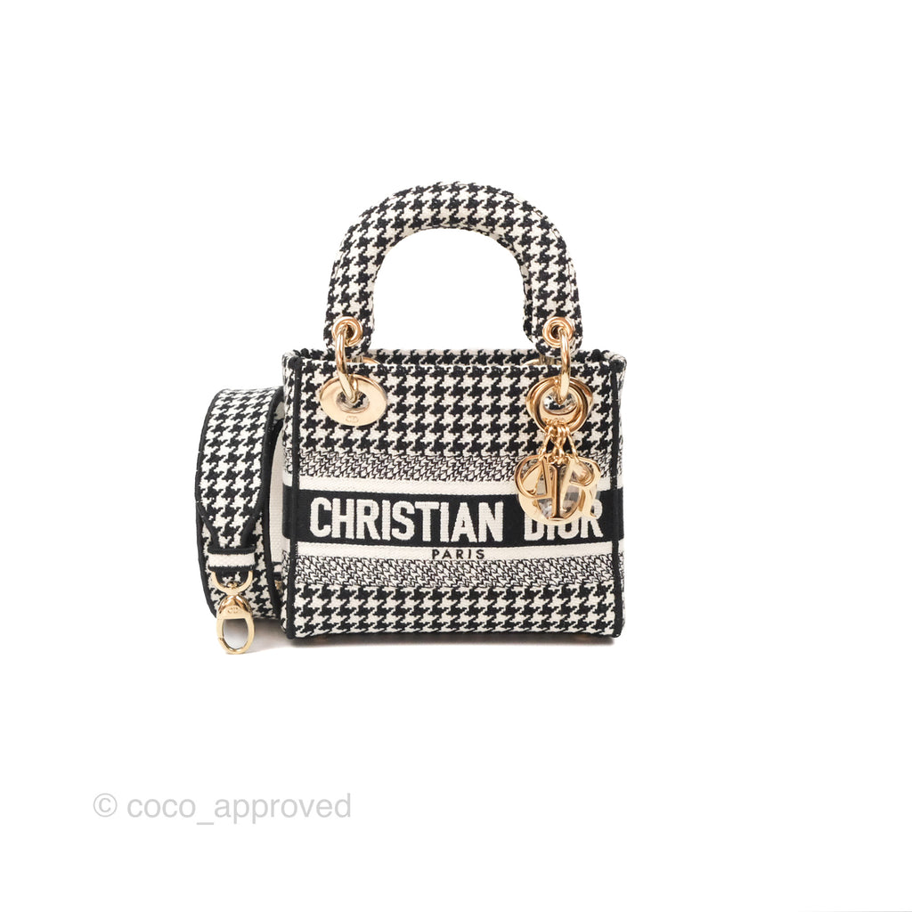 Christian Dior Mini Lady D-Lite Bag Black White Houndstooth