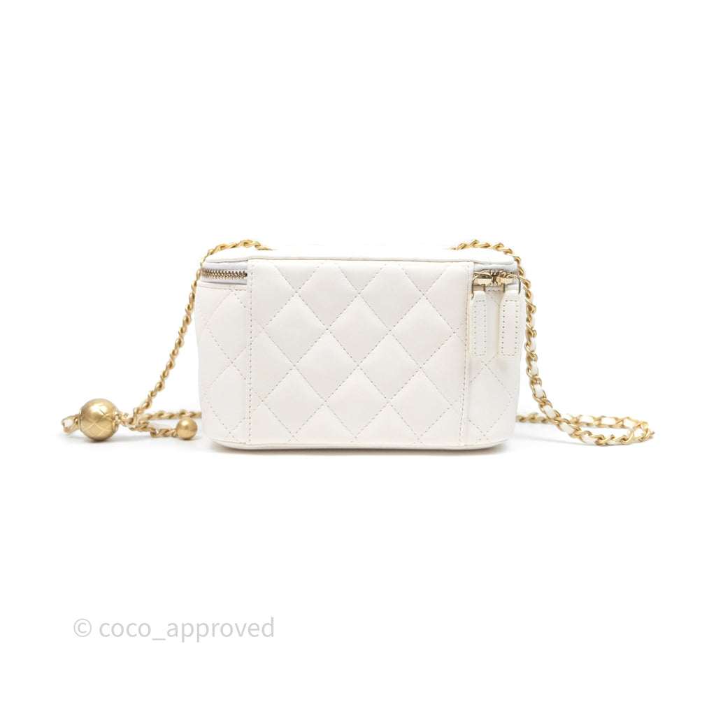Chanel Pearl Crush Vanity With Chain White Lambskin Aged Gold Hardware