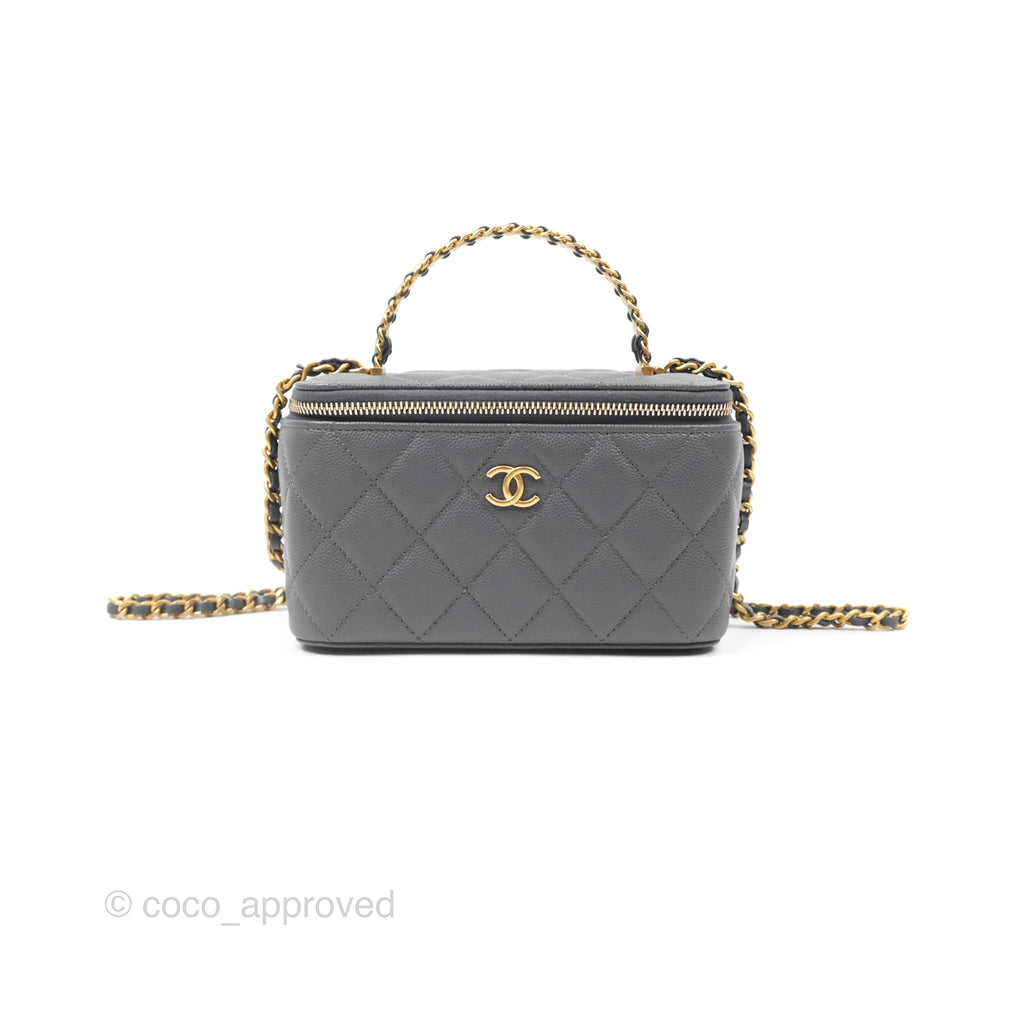 Chanel Vanity Rectangular with Top Handle Grey Caviar Aged Gold Hardware 24A