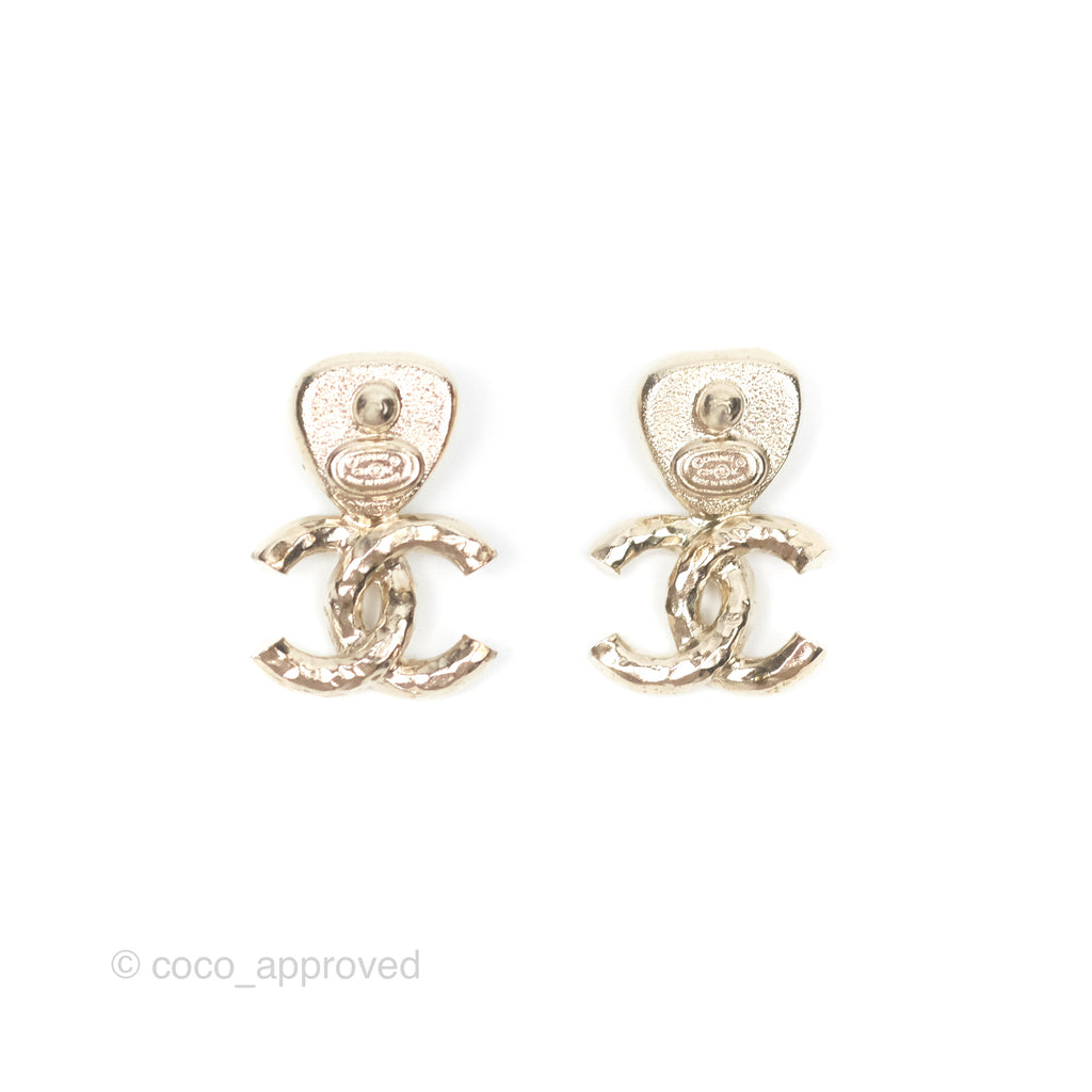 Chanel Pearl Crystal CC Drop Earrings Gold Tone 21K 