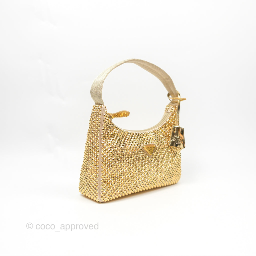 Prada Re-Edition 2000 Nylon Mini Bag Gold Crystal