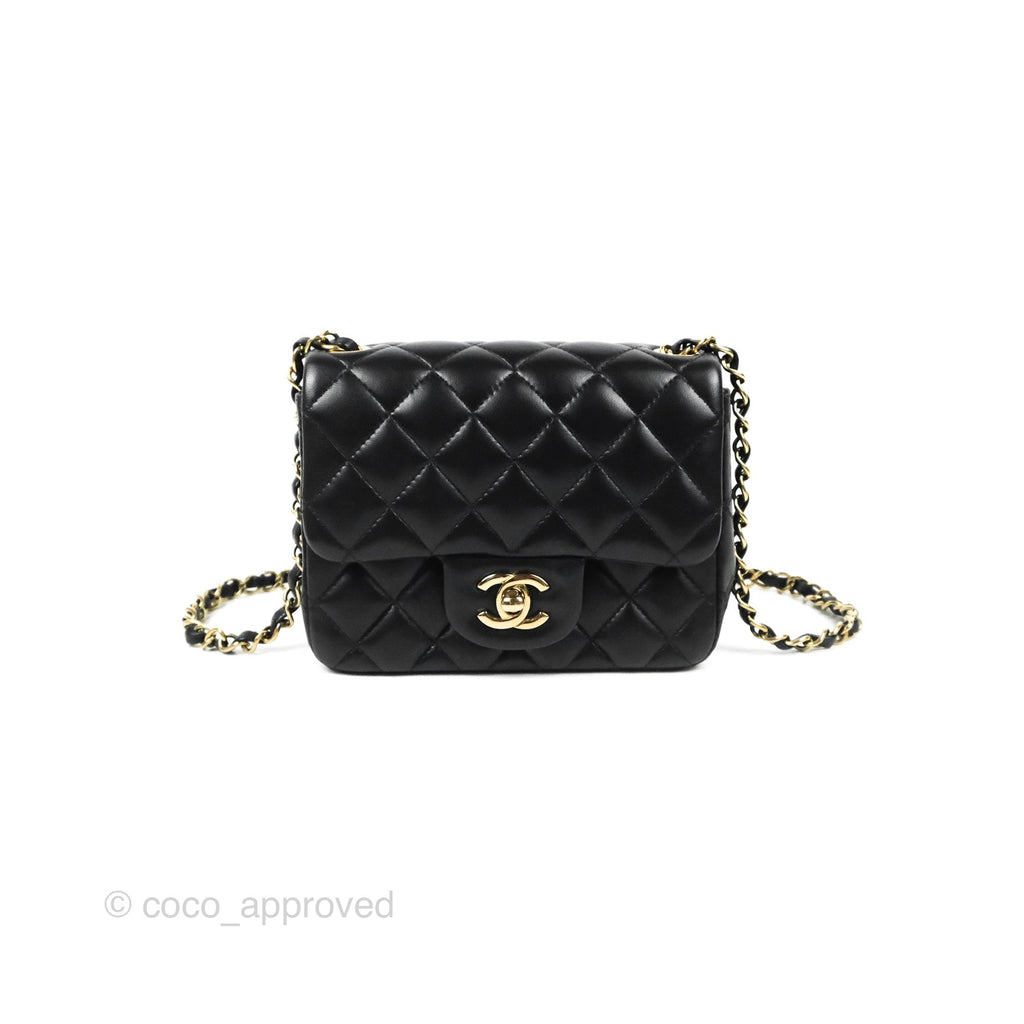 Chanel Quilted Mini Square Flap Black Lambskin Gold Hardware