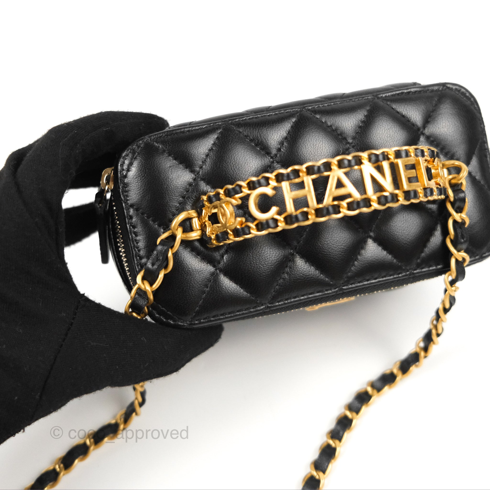 Chanel Pick Me Up Top Handle Vanity with Chain Black Lambskin Aged