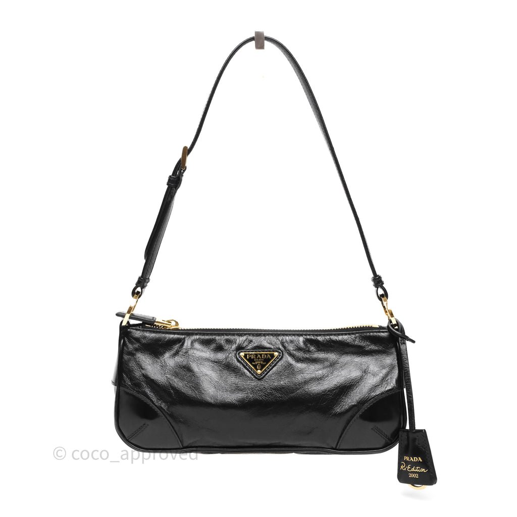 Prada Re-Edition 2002 Small Shoulder Bag Black Brushed Calf Leather