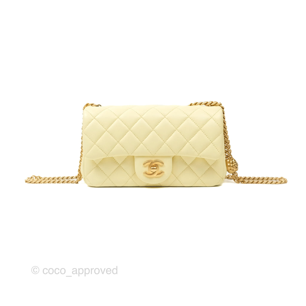 Chanel Mini Rectangular Flap with Camellia Adjustable Chain Yellow Lambskin Aged Gold Hardware 23S