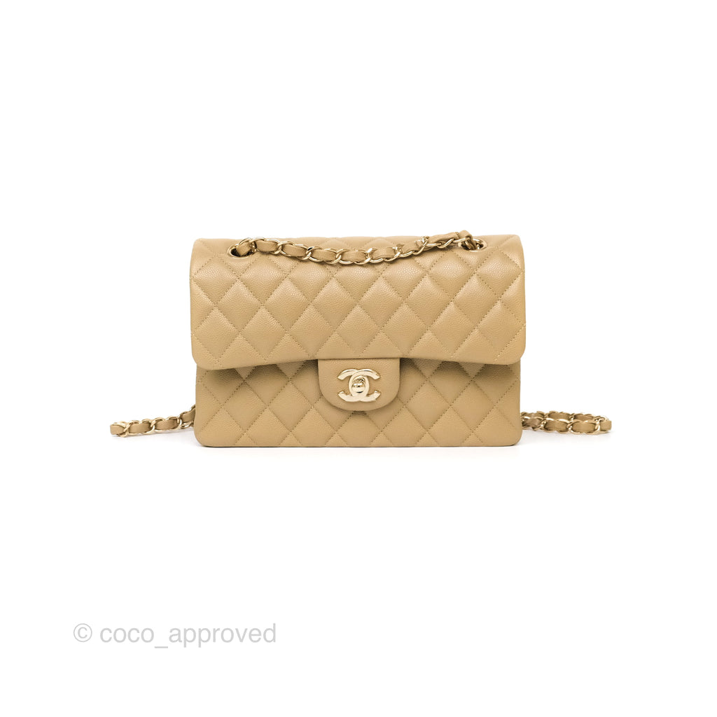 Chanel Small S/M Classic Flap Beige Caviar Gold Hardware