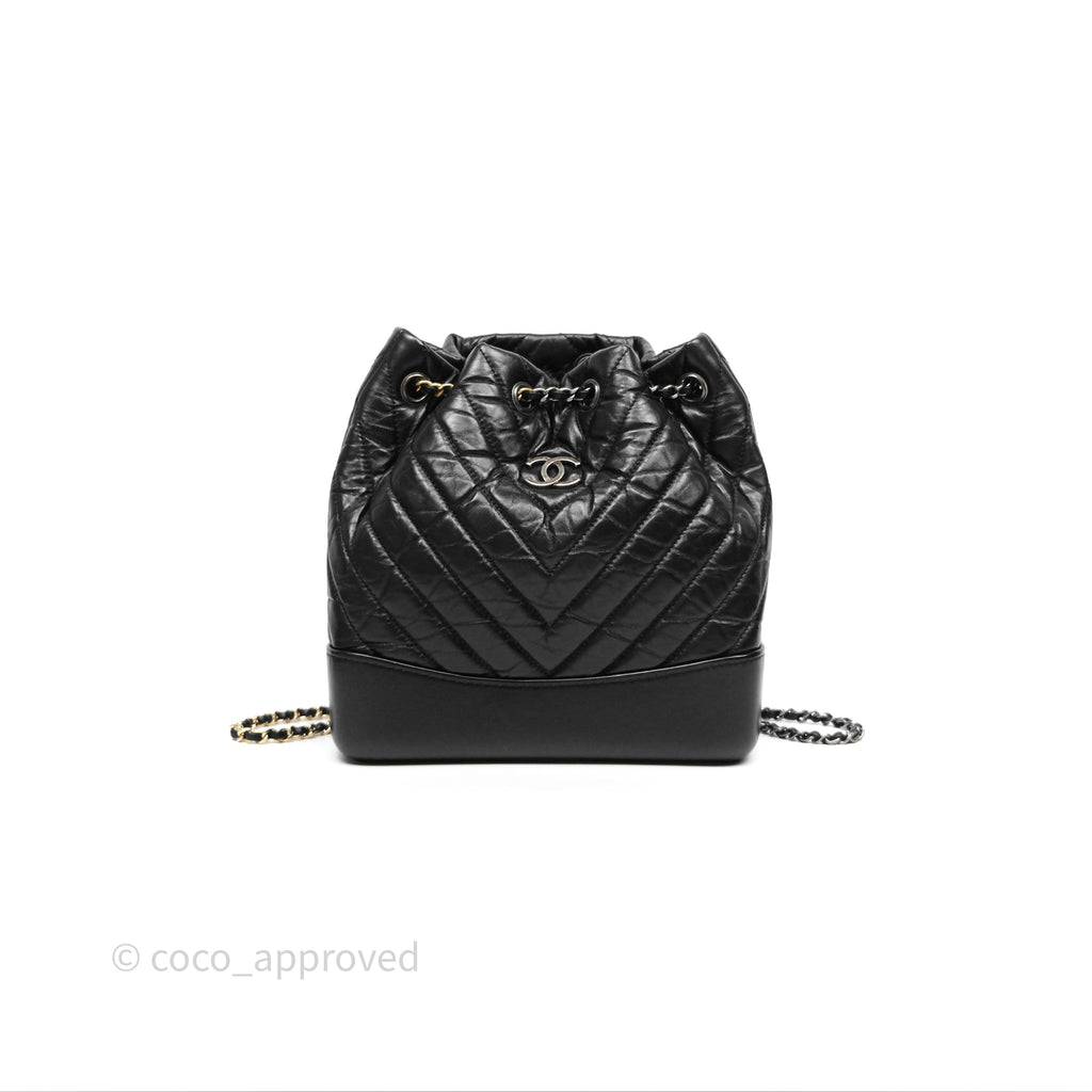Chanel Small Chevron Gabrielle Backpack Black Aged Calfskin