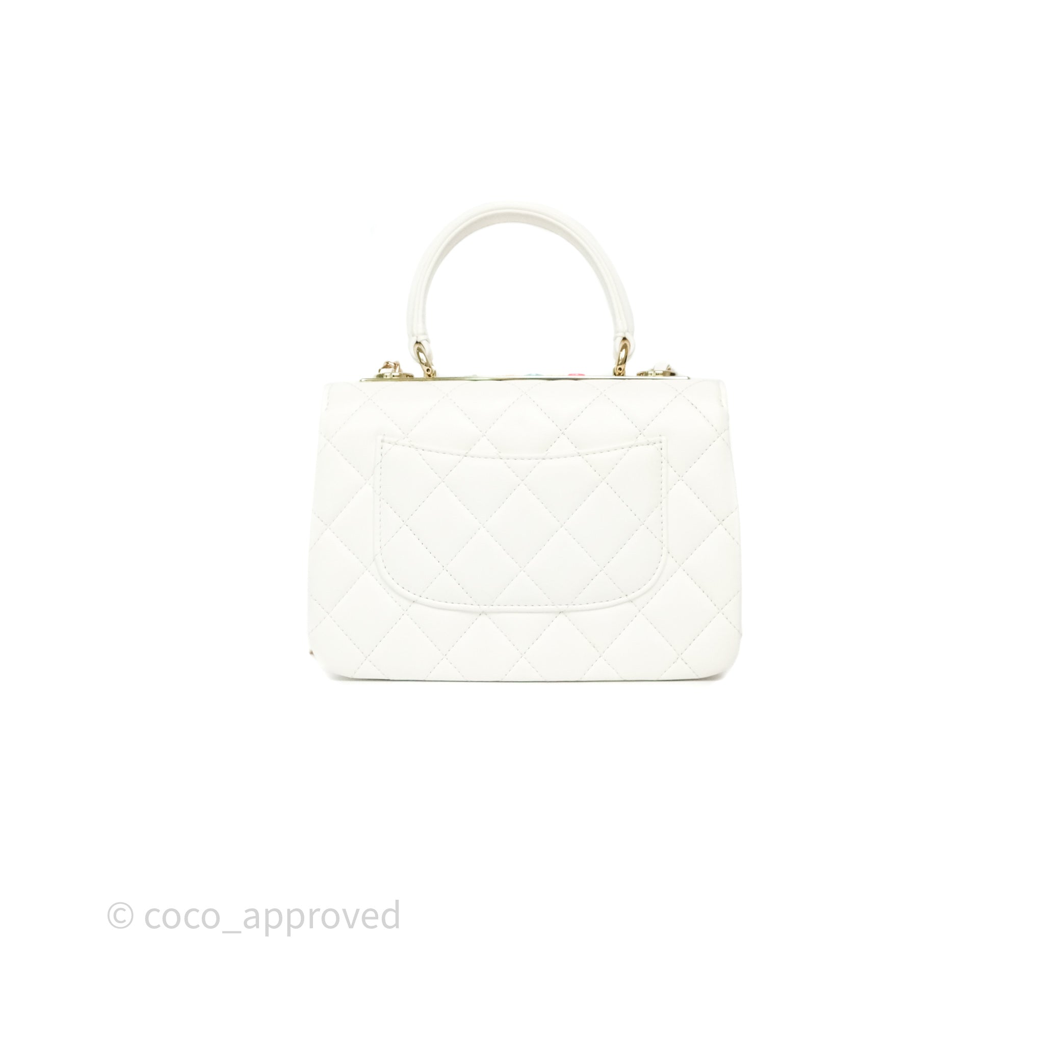 Chanel Mini Trendy CC Handle Bag Lacquered Logo White Lambskin