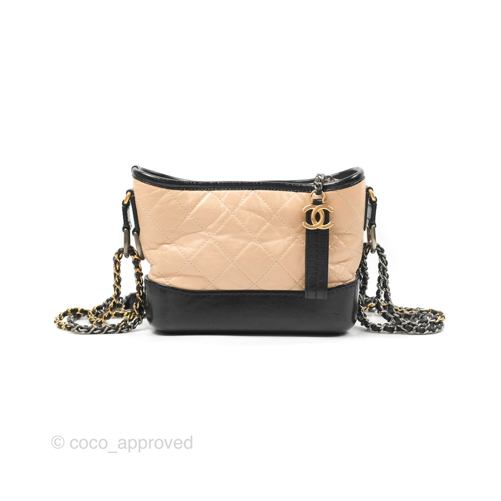 Chanel Small Gabrielle Hobo Quilted Beige Back Aged Calfskin