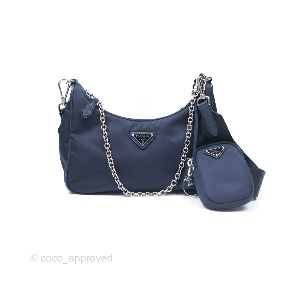 Prada Nylon Re-Edition 2005 Shoulder Bag Navy Blue Silver Hardware