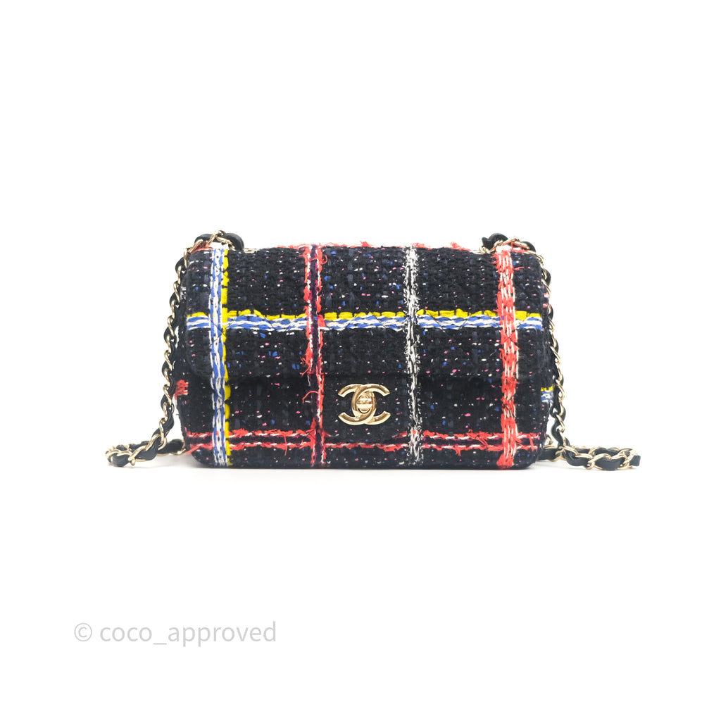 Chanel Mini Rectangular Flap Navy Tweed Gold Hardware