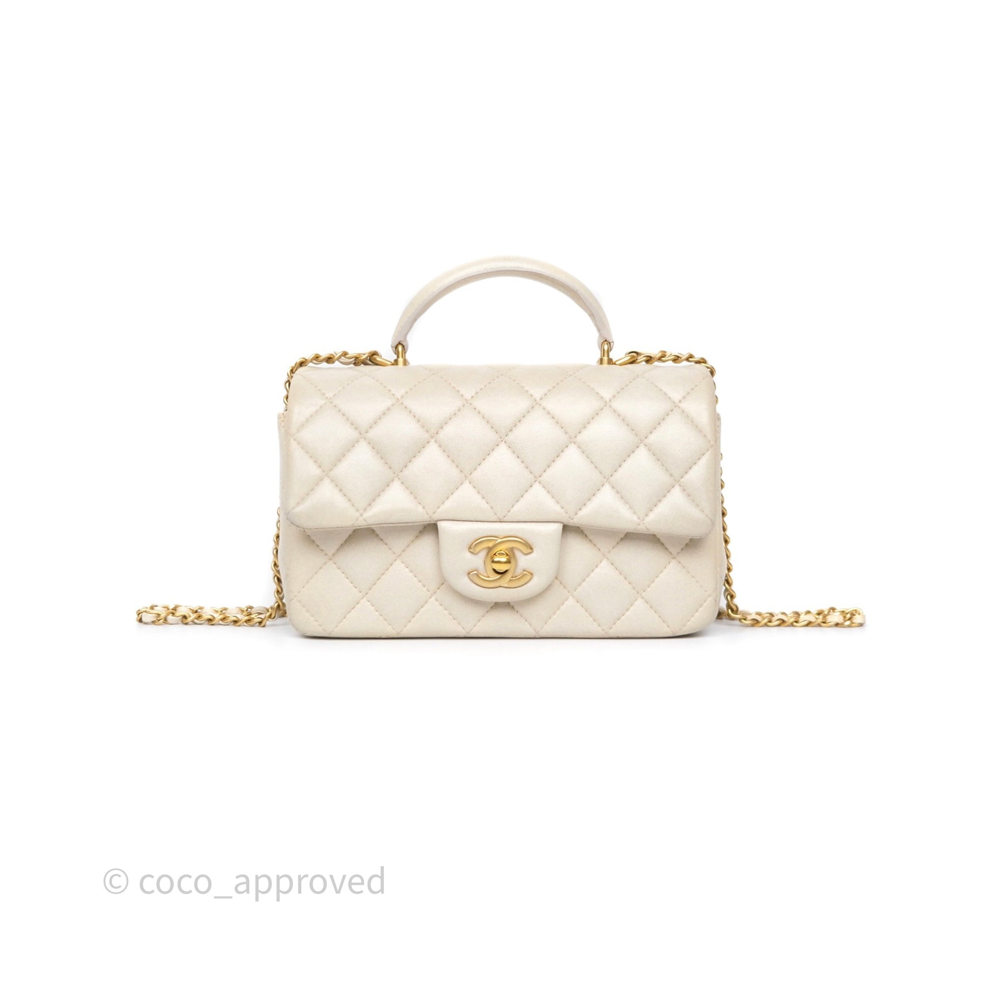 Chanel Top Handle Mini Rectangular Flap Pearly Beige Oat Lambskin