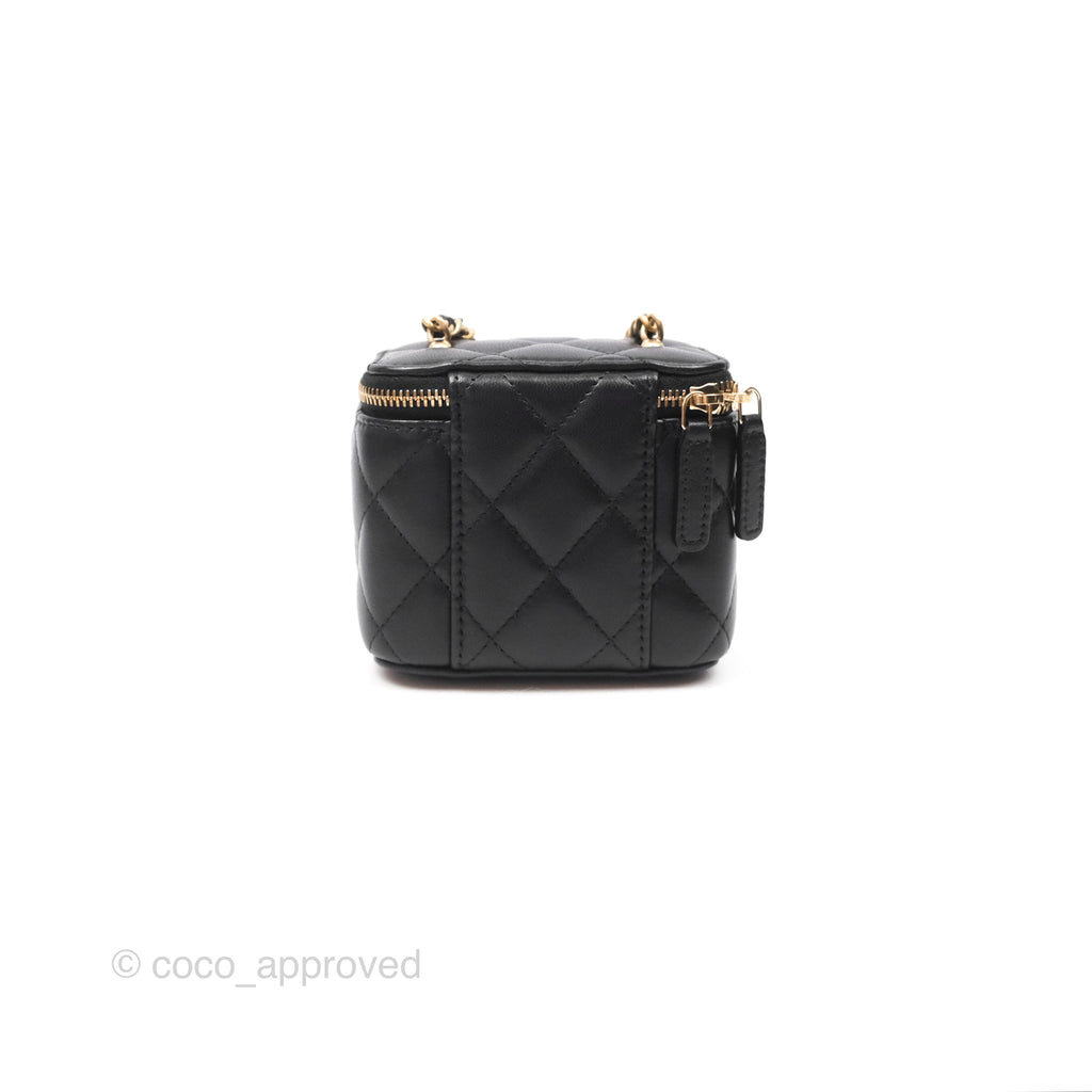 Chanel Pearl Crush Mini Vanity With Chain Black Lambskin Aged Gold Hardware