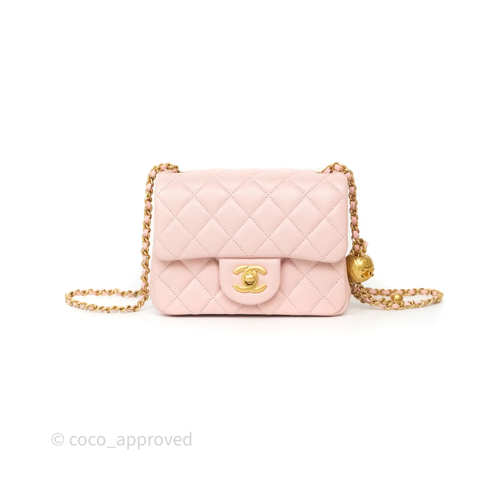 Chanel Pearl Crush Mini Square Quilted Light Pink Lambskin Aged Gold Hardware