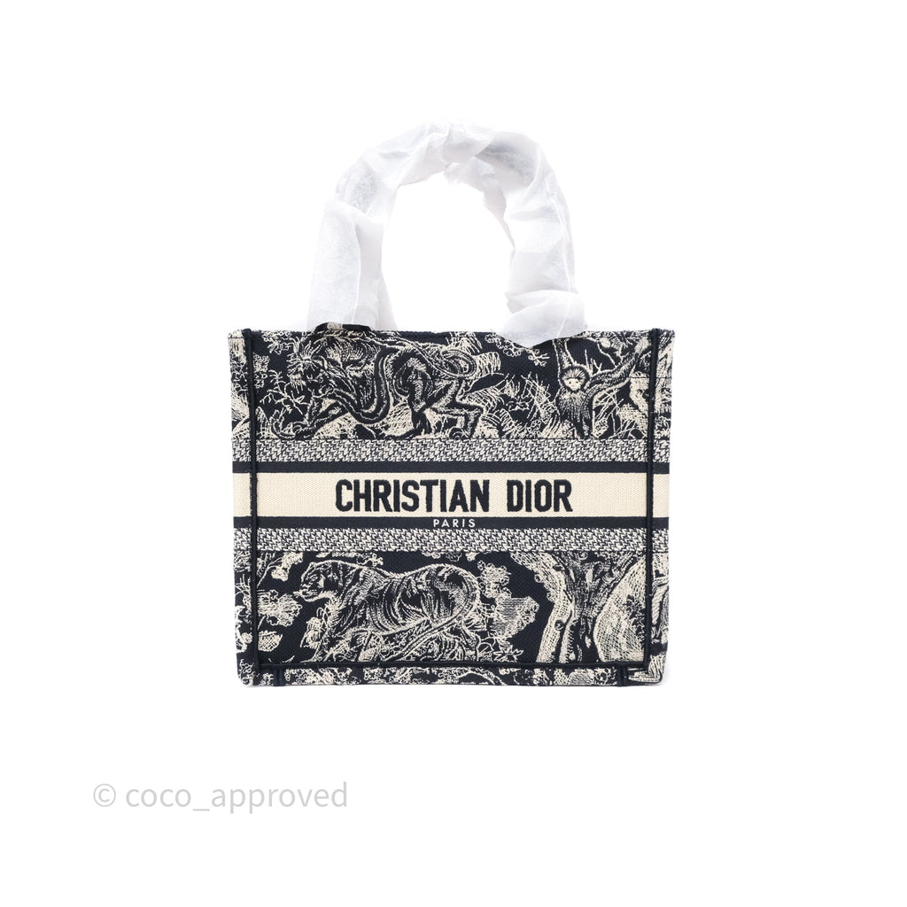 Christian Dior New Small Book Tote Embroidered Toile De Jouy Navy