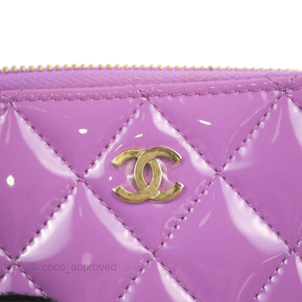 Chanel Classic Quilted Key Holder Purple Patent Gold Hardware