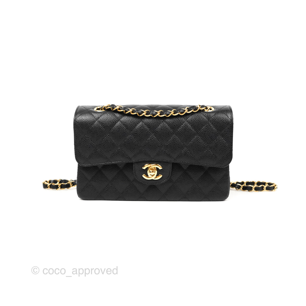 Chanel Small Classic Quilted Flap Black Caviar Gold Hardware