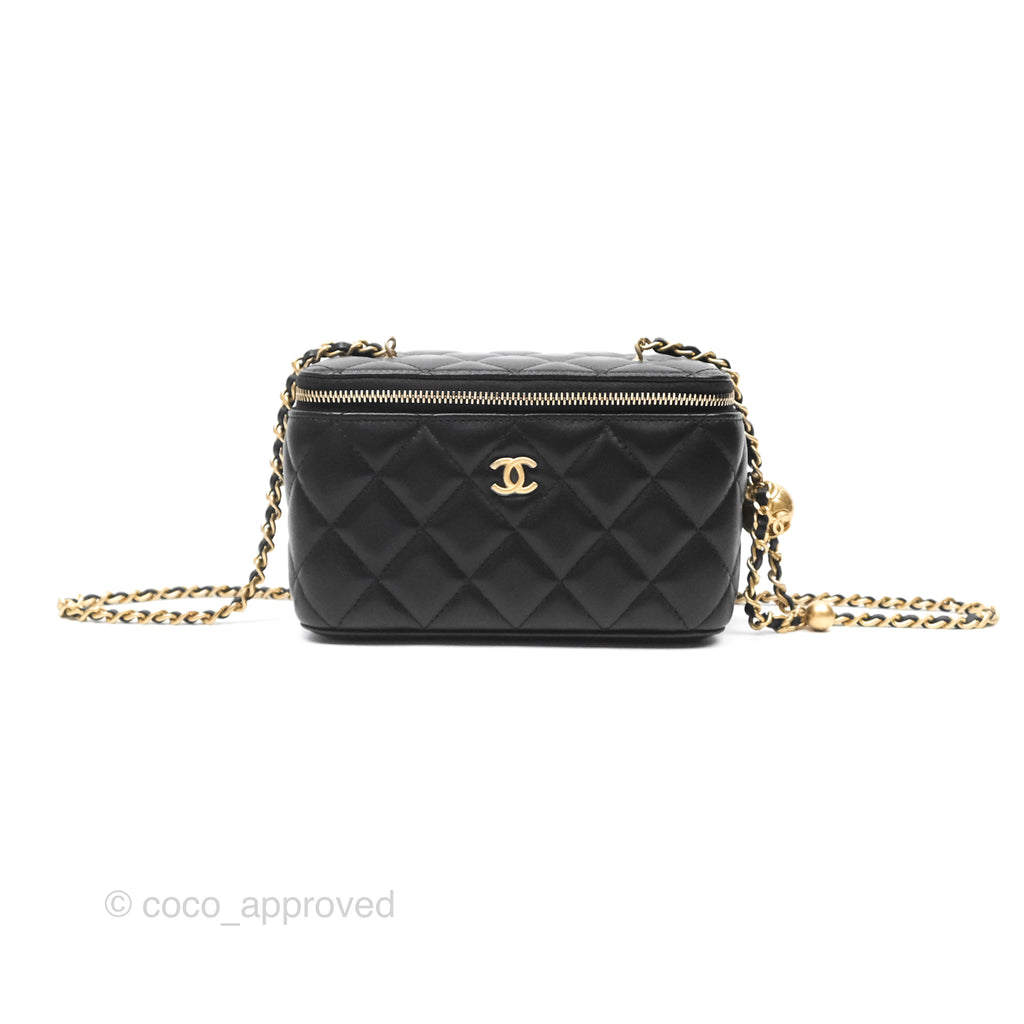 Chanel Pearl Crush Vanity With Chain Black Lambskin Aged Gold Hardware