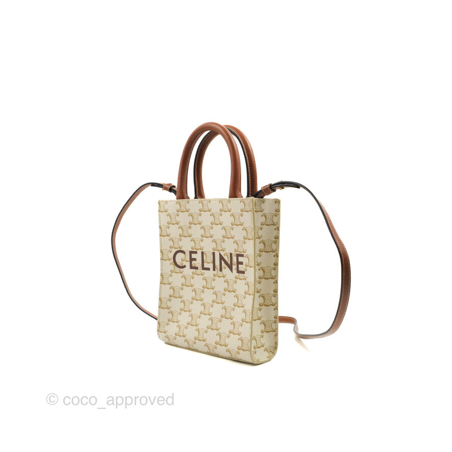 Celine Mini Vertical Cabas Bag Triomphe Canvas White