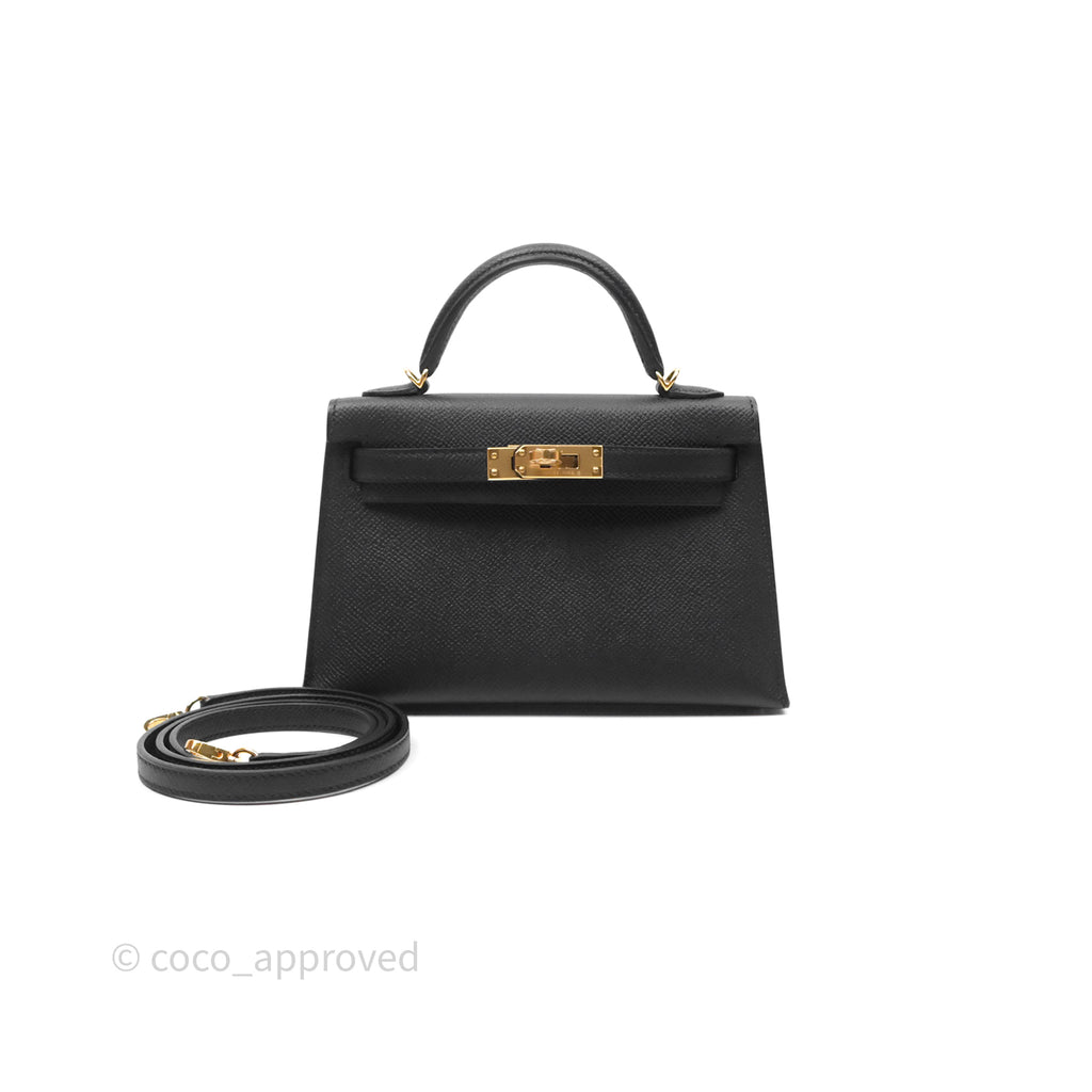 Hermès Mini Kelly II Noir 89 Epsom Gold Hardware