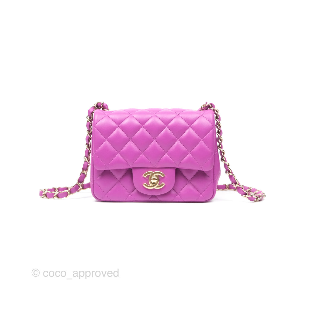 Chanel Mini Square Flap Quilted Purple Lambskin Gold Hardware