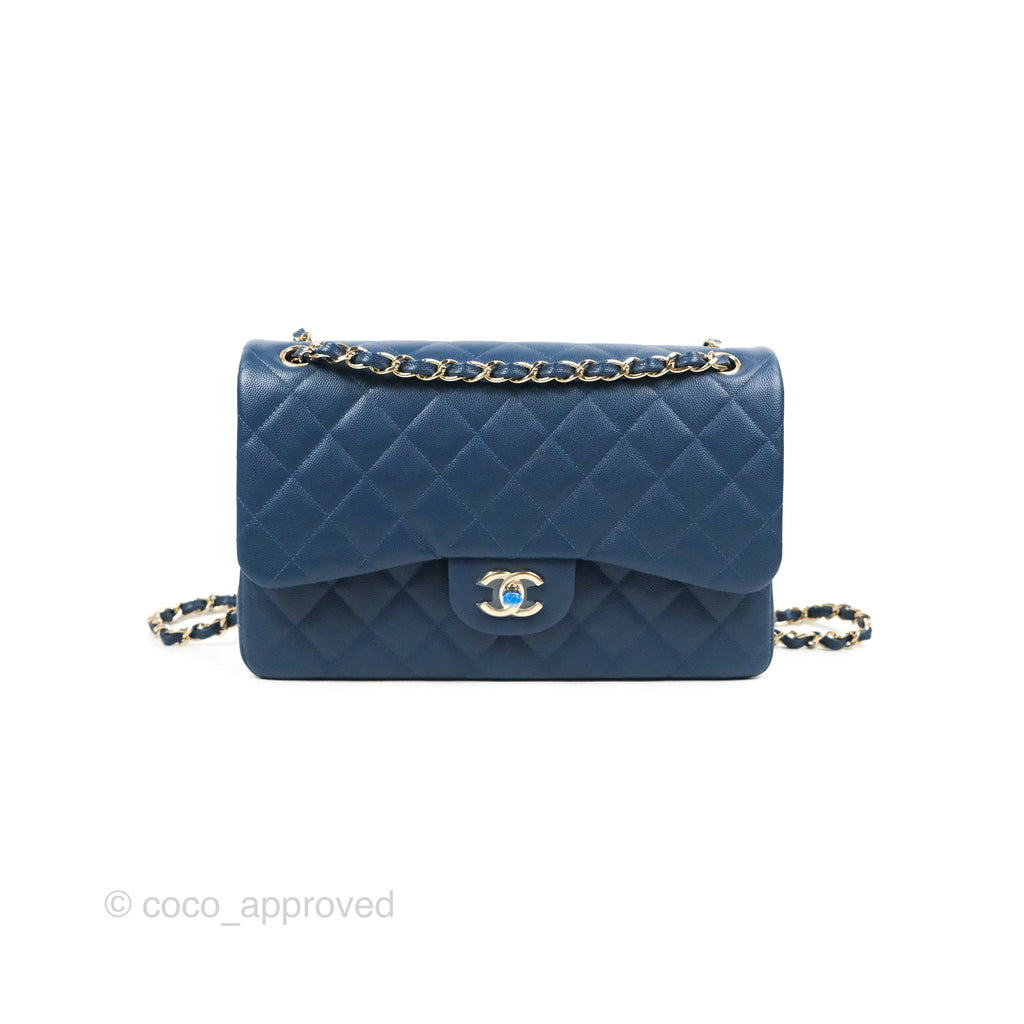 Chanel Jumbo Double Flap Dark Blue Caviar Gold Hardware⁣⁣ – Coco