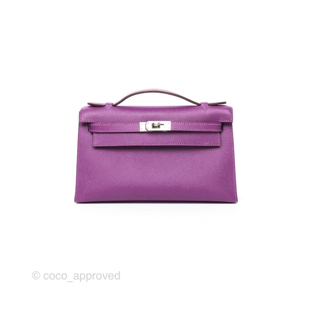Hermès Kelly Pochette Clutch Anemone Epsom Palladium Hardware
