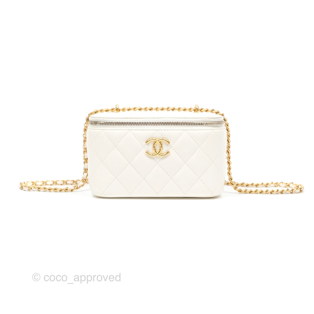 Chanel Vanity with Double Chain White Shiny Lambskin 23C