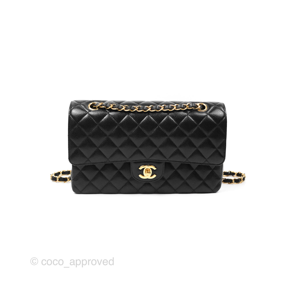 Chanel Classic M/L Medium Flap Quilted Black Caviar Gold Hardware