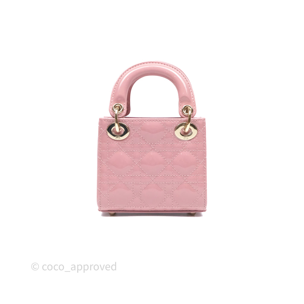 Christian Dior Micro Lady Dior Pink Patent Cannage Calfskin Gold Hardware
