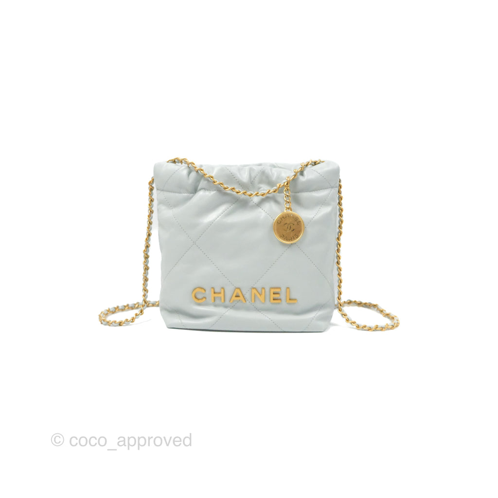 Chanel 22 Mini Bag Light Blue Grey Shiny Calfskin