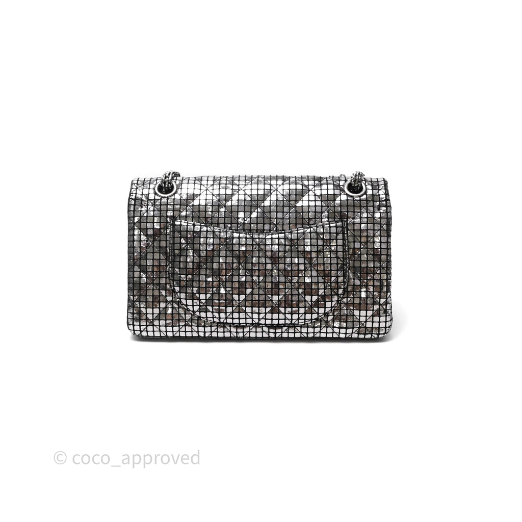 Chanel Mirror Reissue 2.55 Quilted Silver Suede Calfskin Gun Metal Hardware