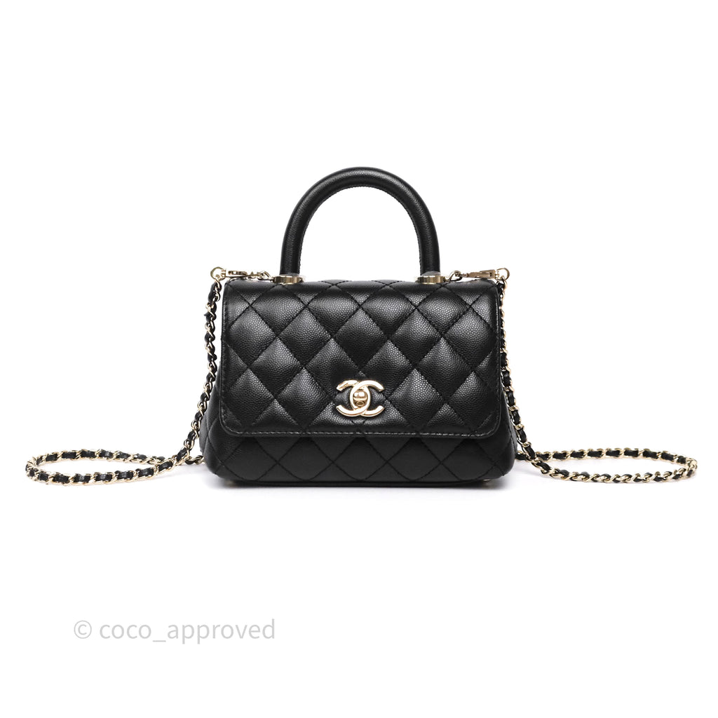 Chanel Mini Coco Handle Quilted Black Caviar Gold Hardware