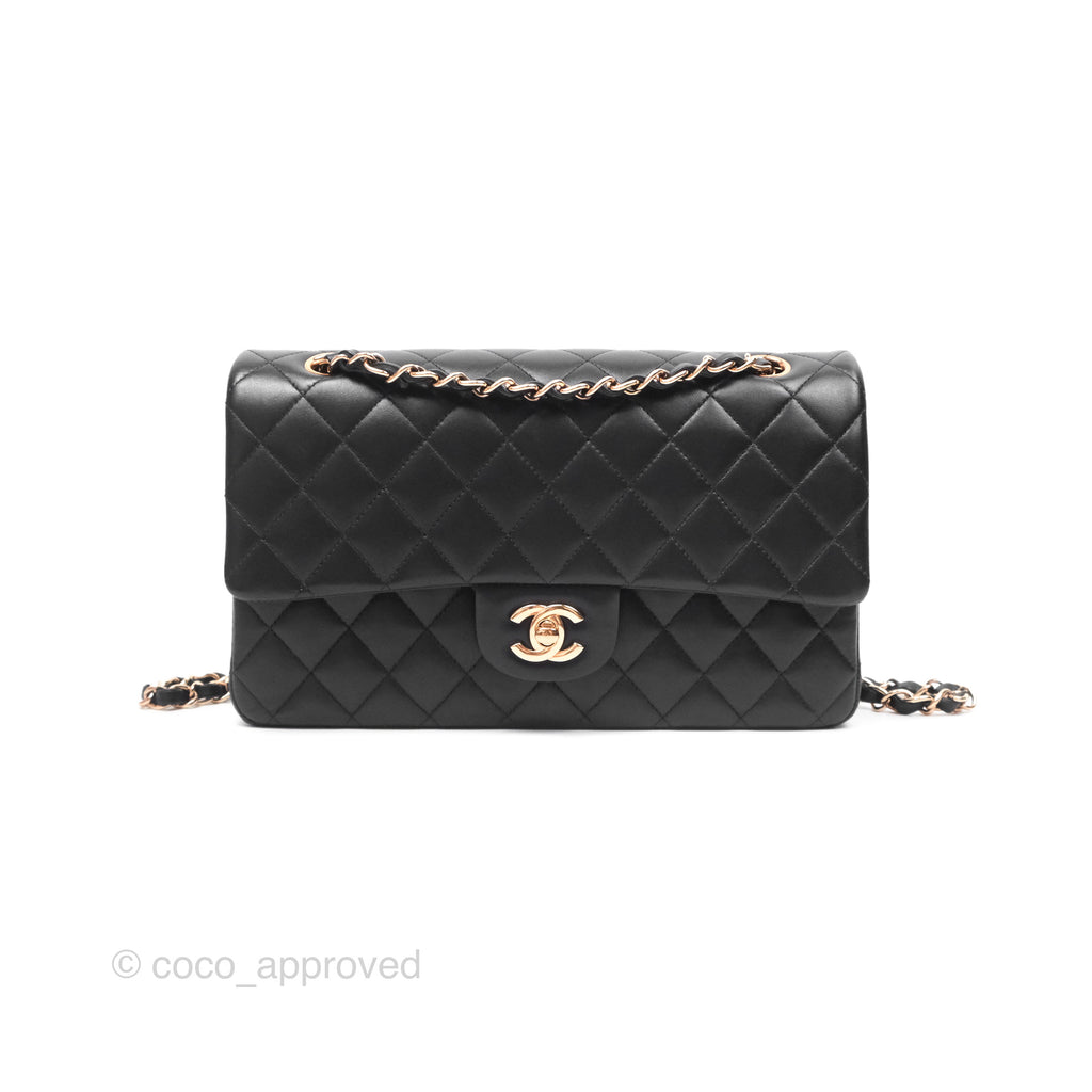 Chanel Classic M/L Medium Flap Quilted Black Lambskin Rose Gold Hardware