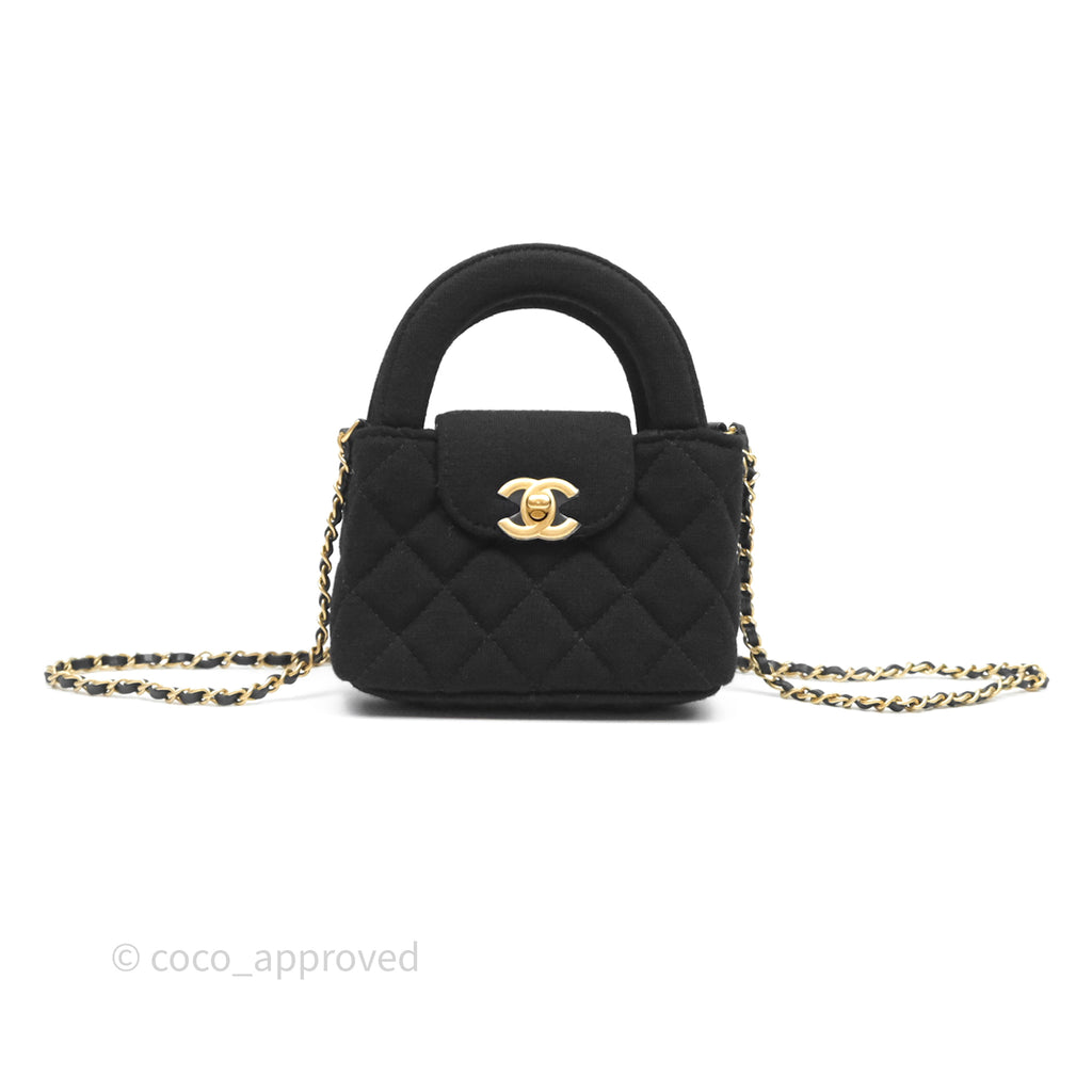 Chanel Mini Nano Kelly Bag Black Jersey Aged Gold Hardware 23K