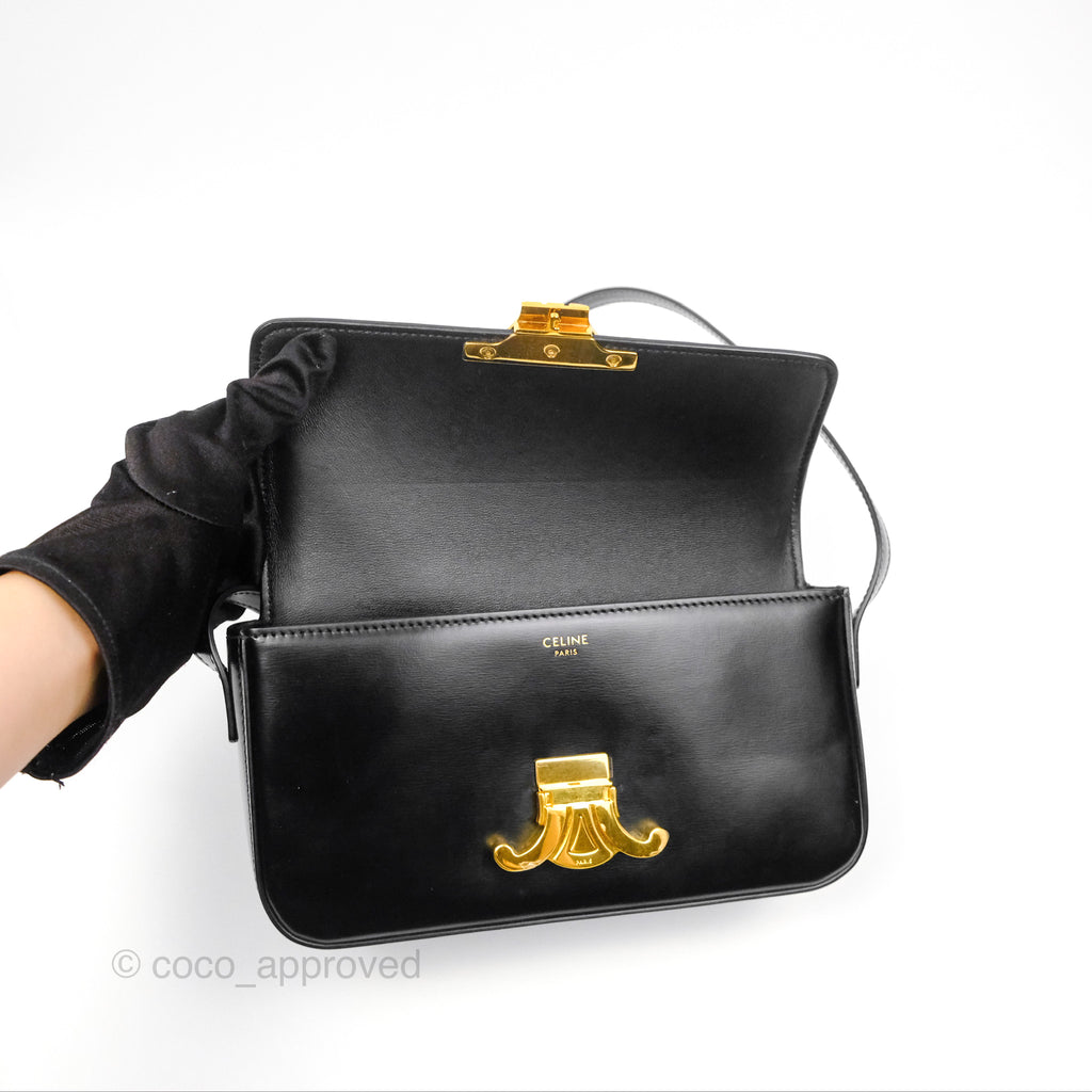 Celine Triomphe Shoulder Bag Black Calfskin