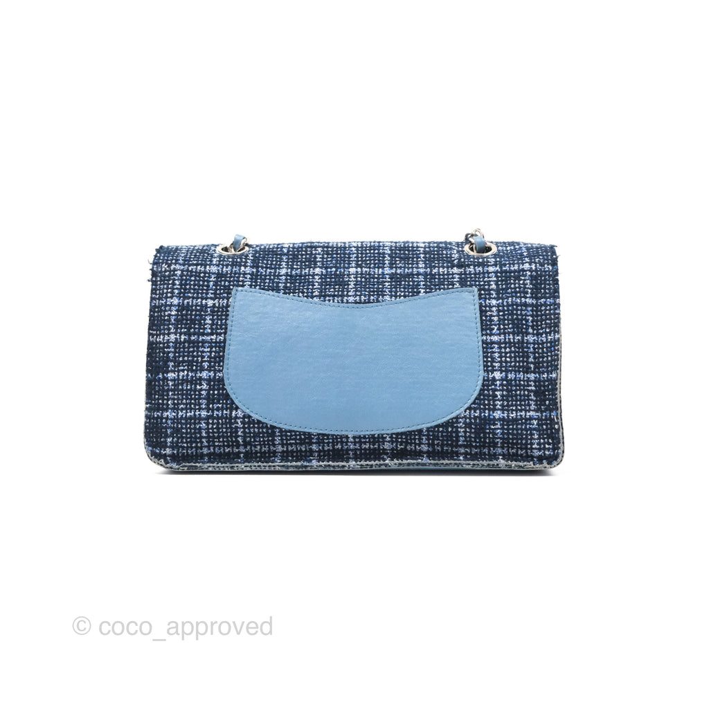 Chanel Flap Bag Tweed Blue Silver Hardware