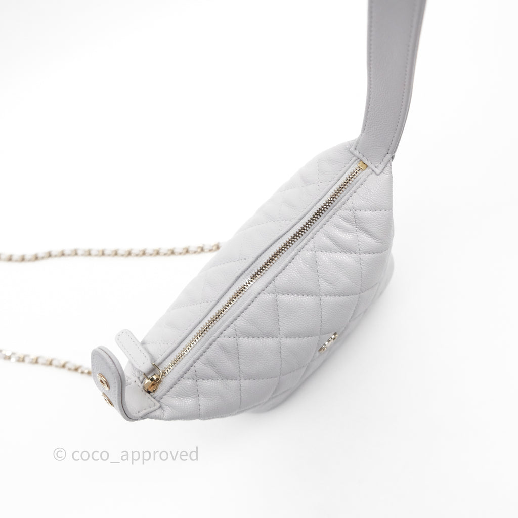 Chanel Quilted Hobo With Chain Light Grey Caviar Gold Hardware 25C