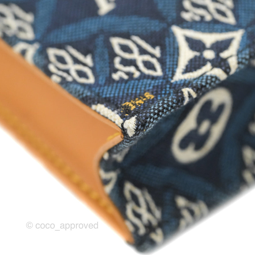 Louis Vuitton Blue Denim Monogram Sac Plat Tote Bag ○ Labellov