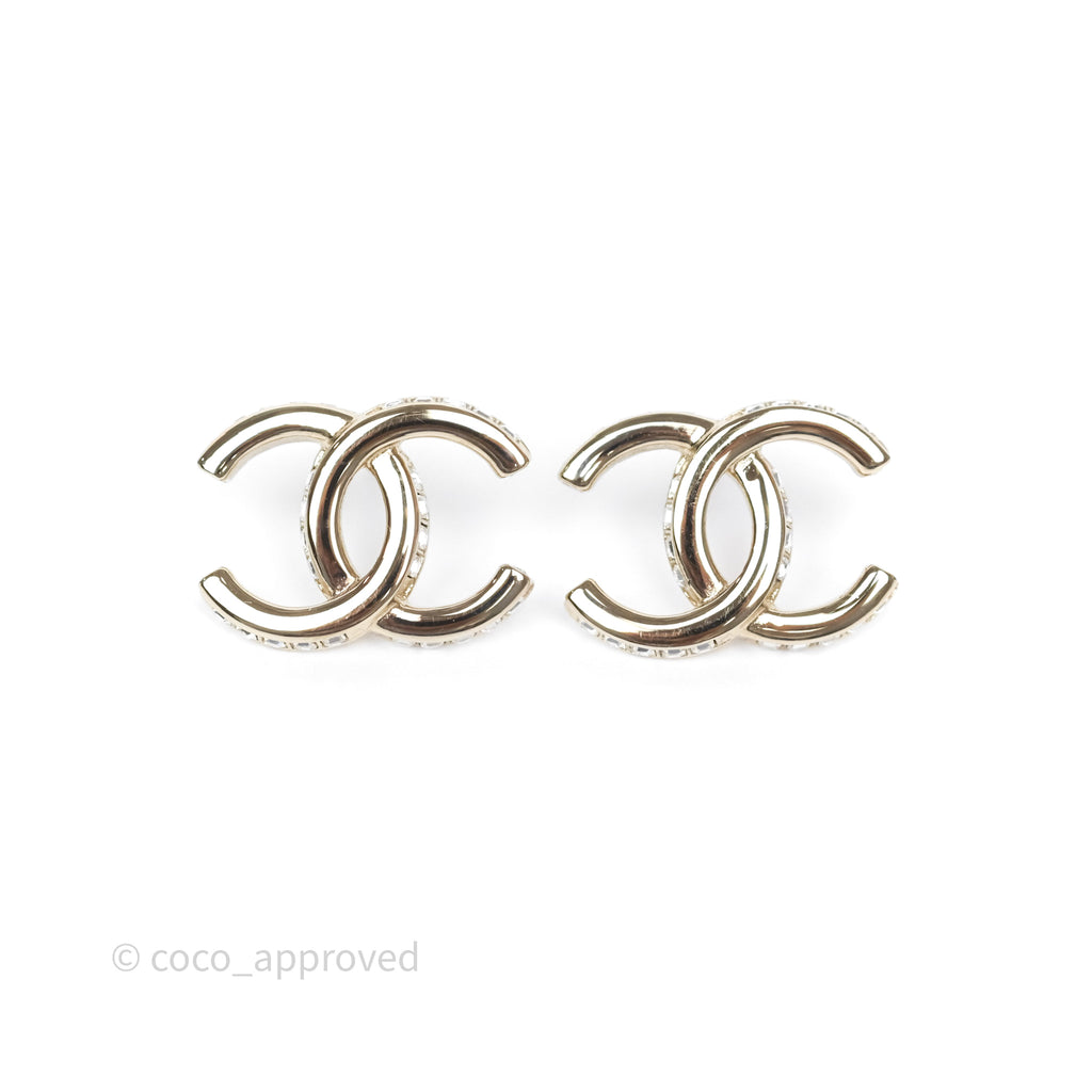 Chanel Crystal CC Earrings Gold Tone 24V