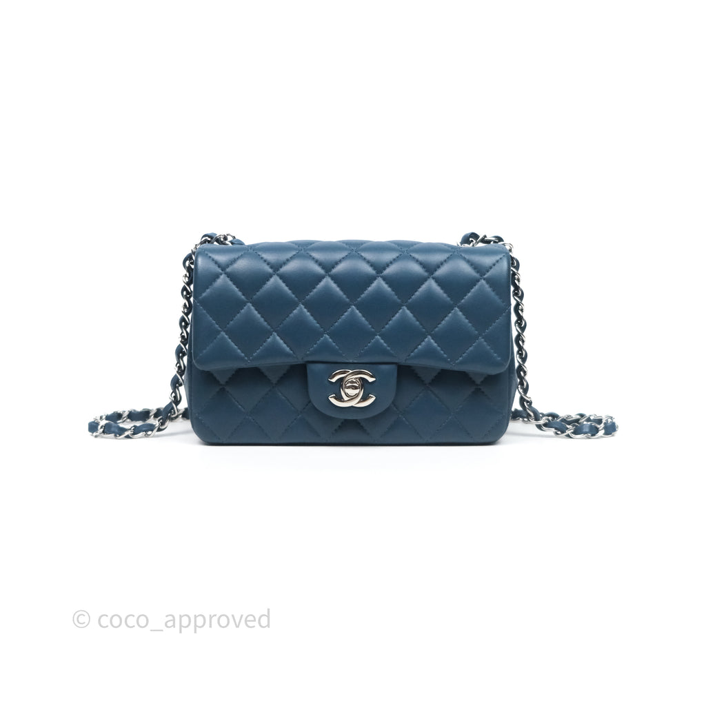Chanel Mini Rectangular Quilted Navy Lambskin Silver Hardware