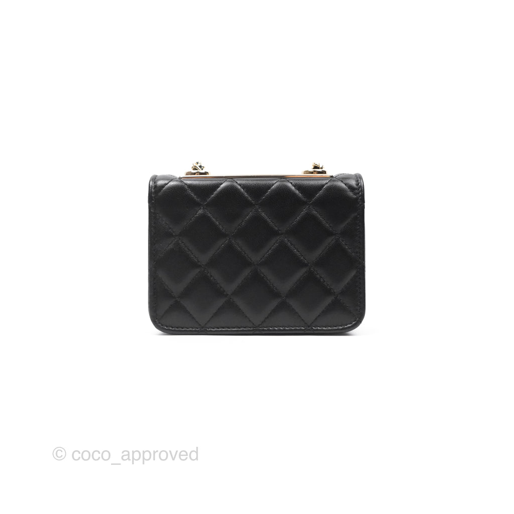 Chanel Mini Quilted Trendy CC Card Holder With Chain Black Lambskin Gold Hardware