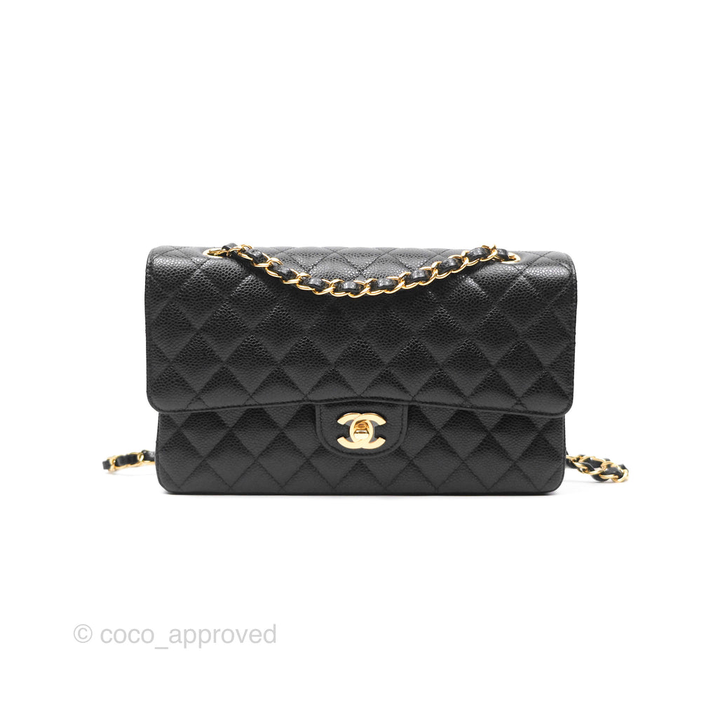 Chanel Classic M/L Medium Flap Quilted Black Caviar Gold Hardware