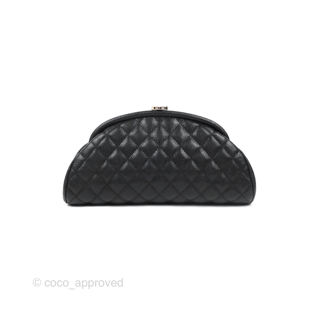 Chanel Quilted Timeless Kisslock Clutch Black Caviar Silver Hardware