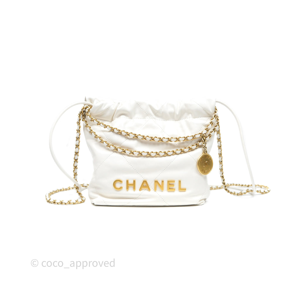 Chanel 22 Mini Bag White Shiny Crumpled Calfskin