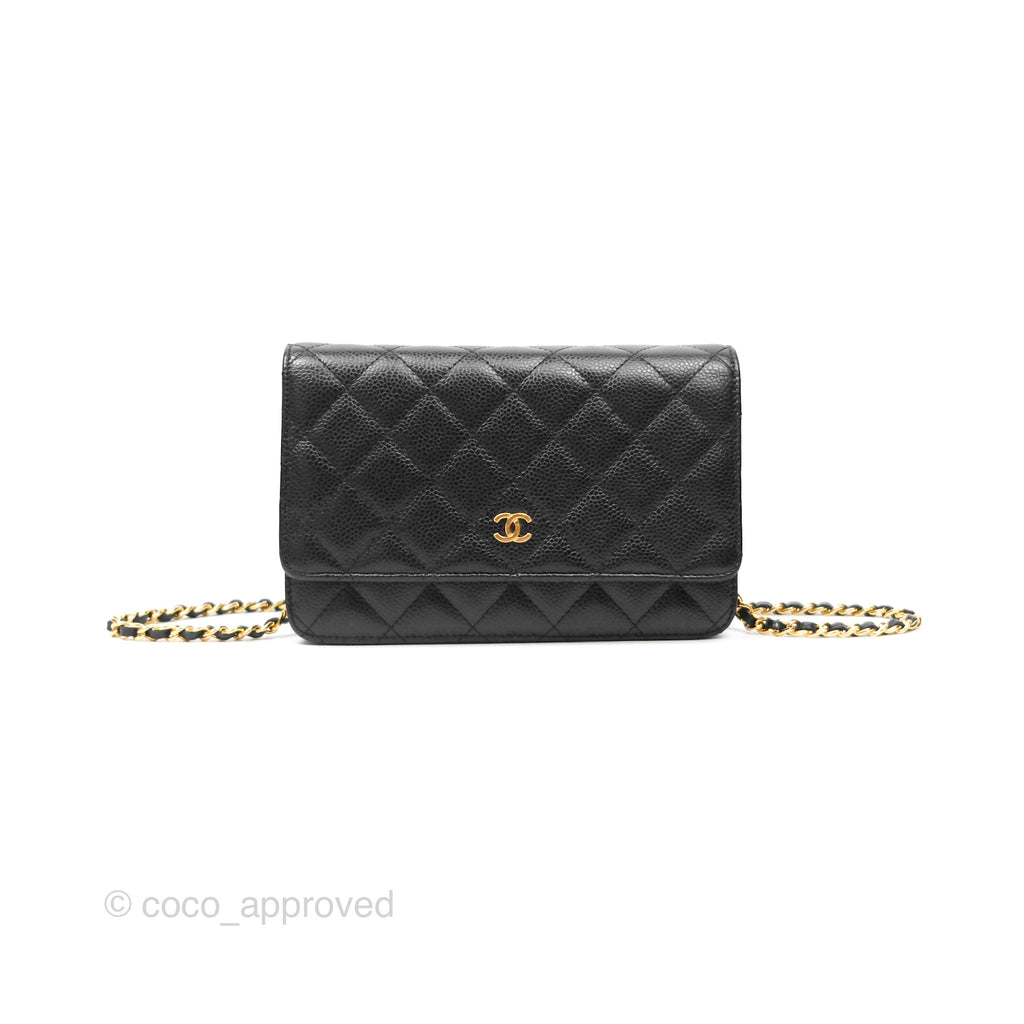 Chanel Classic Wallet On Chain WOC Quilted Black Caviar Gold Hardware