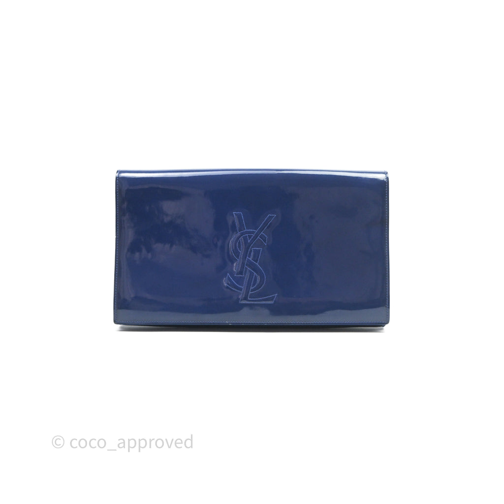 Saint Laurent Large Belle De Jour Clutch Blue Patent