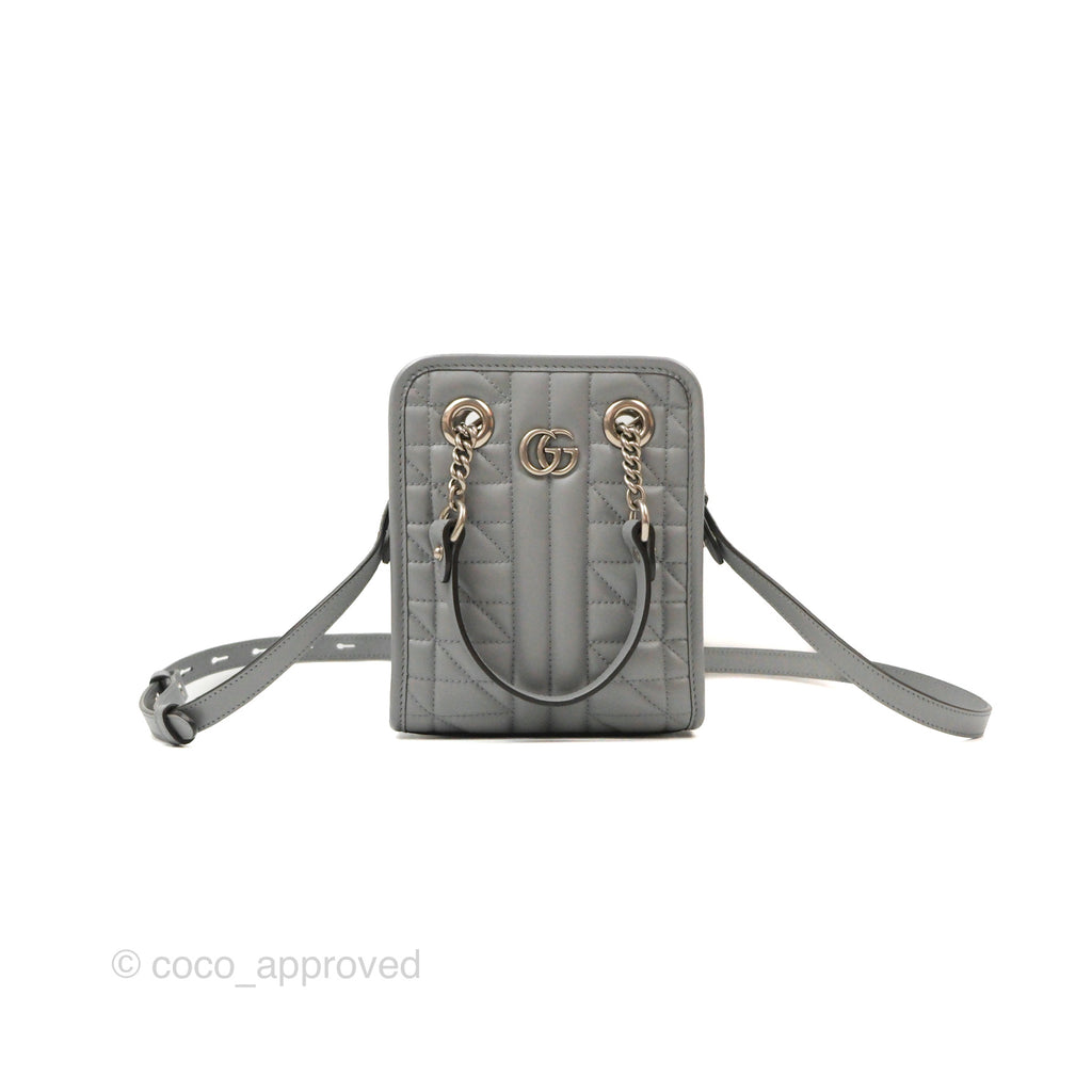Gucci Mini GG Marmont Vertical Tote Bag Grey Silver Hardware