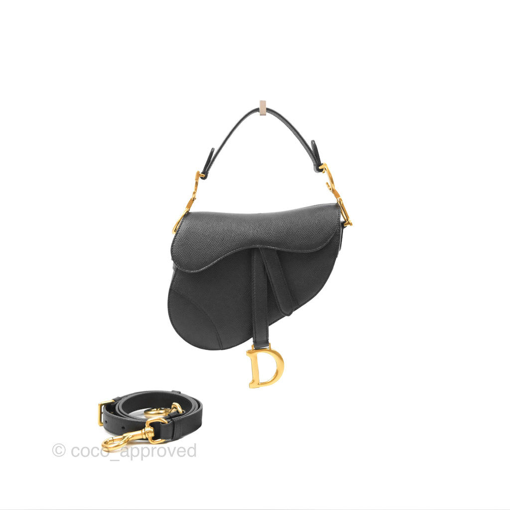 Christian Dior Mini Saddle Bag Black Grained Calfskin Gold Hardware