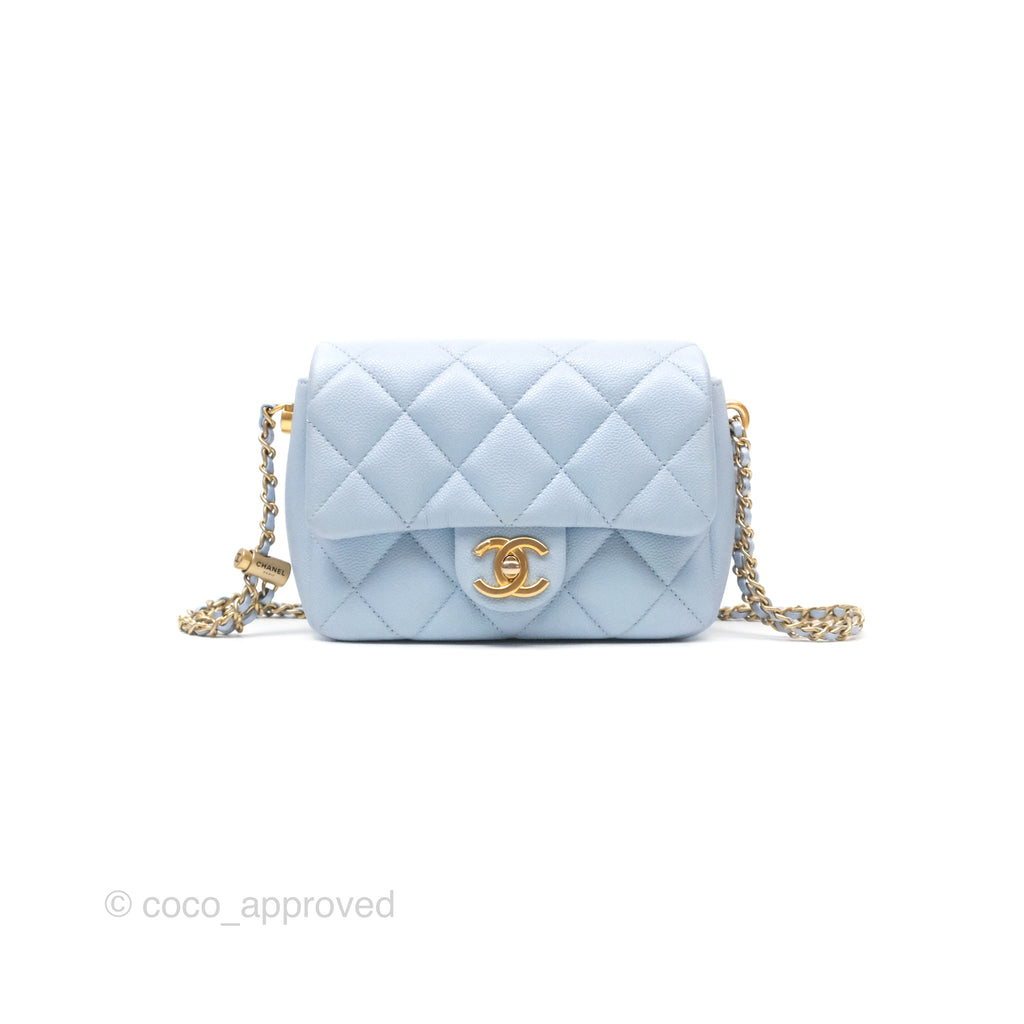 Chanel Quilted My Perfect Mini Iridescent Blue Caviar Aged Gold Hardware